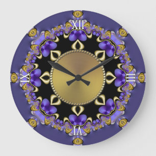 Purple Gold Decorative Lace Wall Clock Große Wanduhr