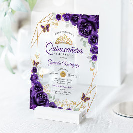 Purple Gold Floral Quinceanera Acryleinladungen