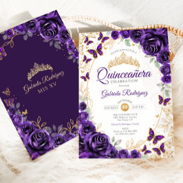 Purple Gold Floral Quinceanera Einladung