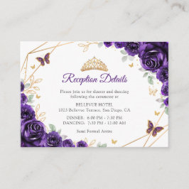 Purple Gold Floral Quinceanera Reception Details Begleitkarte