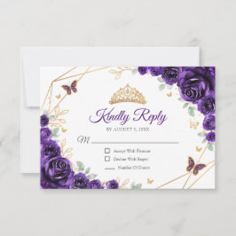 Purple Gold Floral Quinceanera Reply RSVP Karte