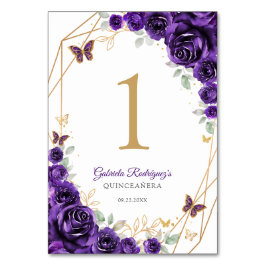 Purple Gold Floral Quinceanera Tischnummer