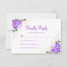 Purple Gold Floral Watercolor Wedding RSVP Karte