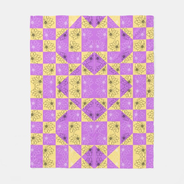 Purple gold Flower seamless Checkerboard pattern Fleecedecke (Vorderseite)