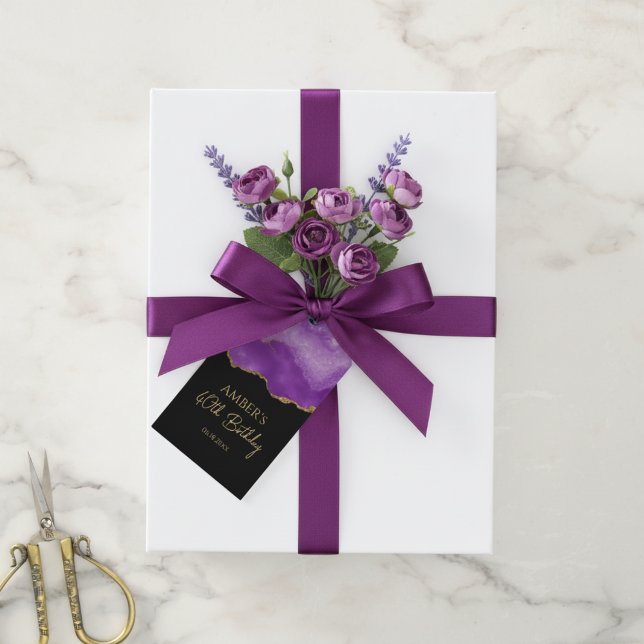 Purple Gold Glitter Abstract Watercolor Marble  Geschenkanhänger (Von Creator hochgeladen)