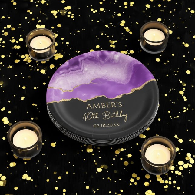 Purple Gold Glitter Abstract Watercolor Marble  Pappteller (Von Creator hochgeladen)