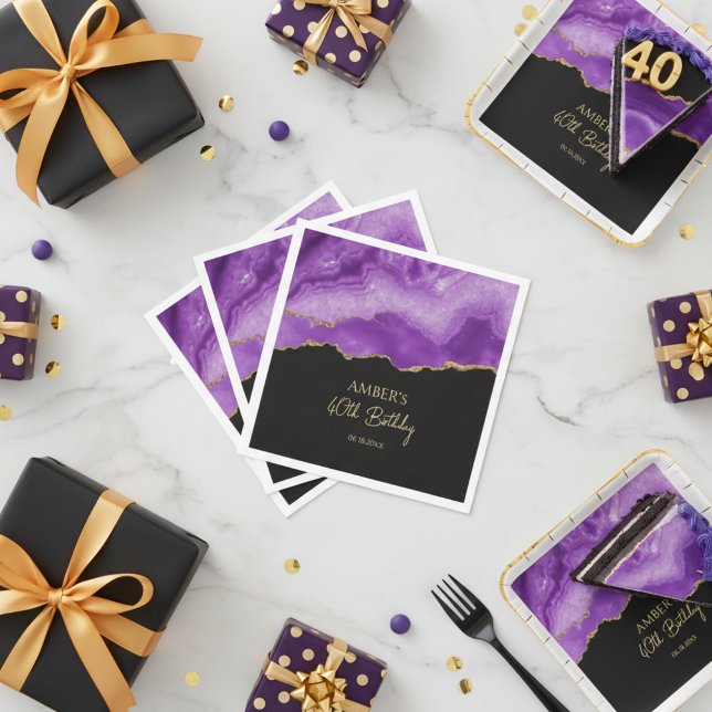 Purple Gold Glitter Abstract Watercolor Marble  Serviette (Von Creator hochgeladen)