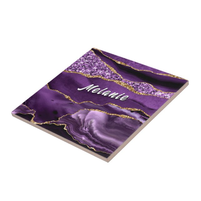  Purple Gold Glitter Ceramic Tile Gift Custom Name Fliese (Seite)