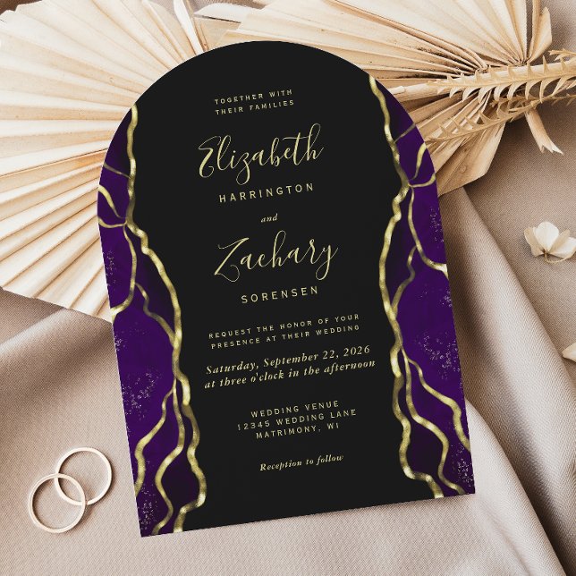 Purple Gold Ink Dark Arch Wedding Invitation Einladung (Von Creator hochgeladen)