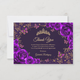 Purple Gold Quinceanera Dankeskarte