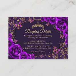 Purple Gold Quinceanera Reception Details Begleitkarte