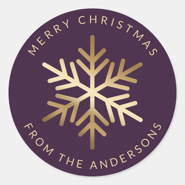 Purple Gold Snowflake Family Merry Christmas Runder Aufkleber (Vorderseite)