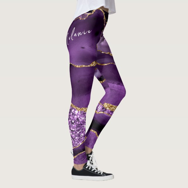 Purple Gold Sparkly Leggings Custom Name Text (Rechts)