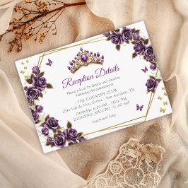 Purple Golden Tiara Roses Butterflies Quinceañera Begleitkarte