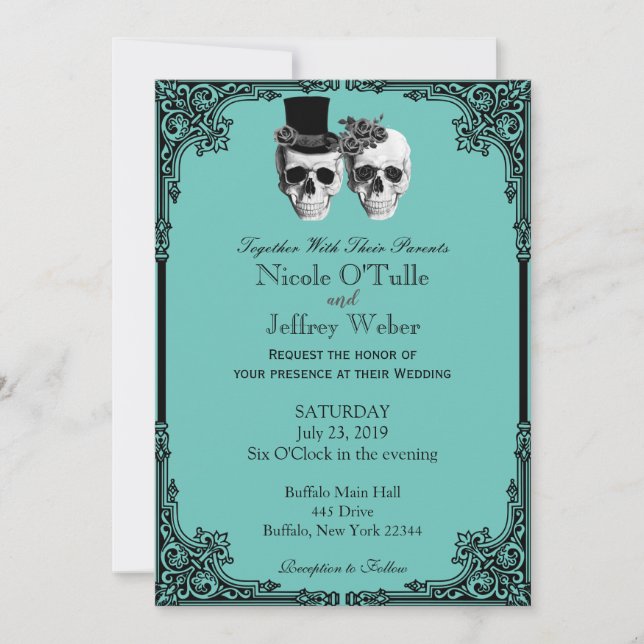 Purple Goth Sugar Skull Wedding Invitation Einladung (Vorderseite)