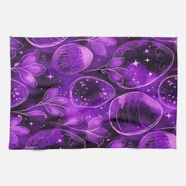 Purple Gothic Easter Pattern Geschirrtuch (Horizontal)