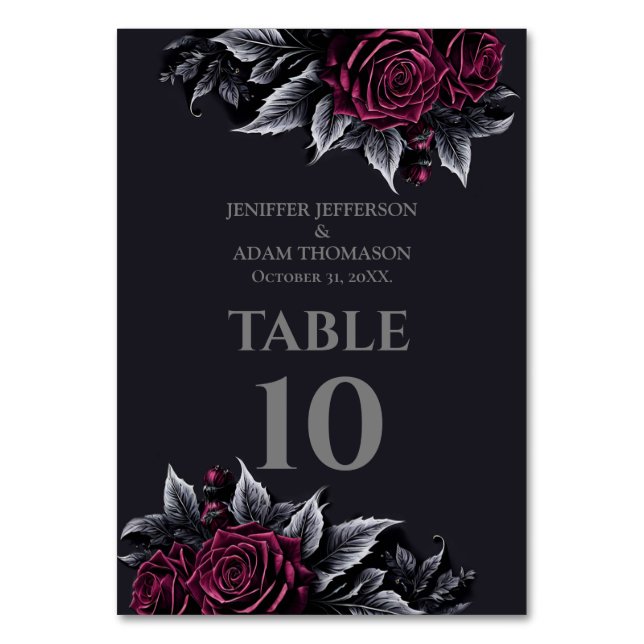 Purple Gothic Halloween Alternative Wedding Tischnummer (Vorderseite)