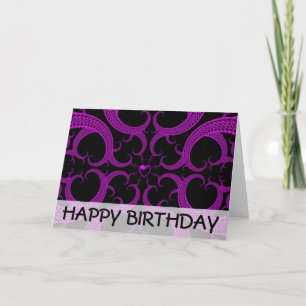 Purple Gothic Heart Fractal Birthday Card Karte