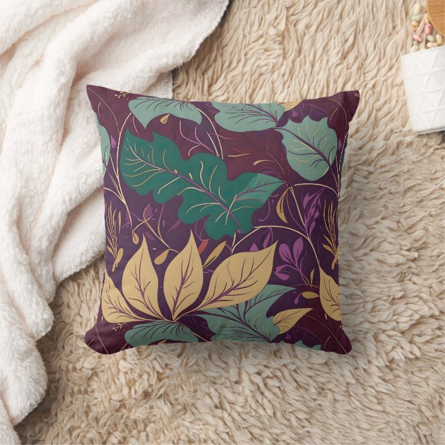 Purple Graceful Modern Leaf Print Kissen (Decke)