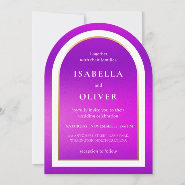 Purple gradient white text wedding einladung (Vorderseite)