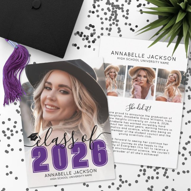 Purple Graduate Photo Graduation Ankündigung (Purple Graduate Photo Graduation Announcement)
