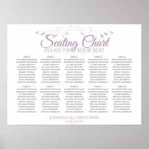 Purple & Gray 10 Table Wedding Seating Chart Poster