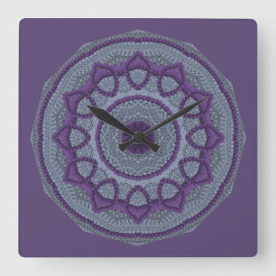 Purple Gray Mandala Quadratische Wanduhr