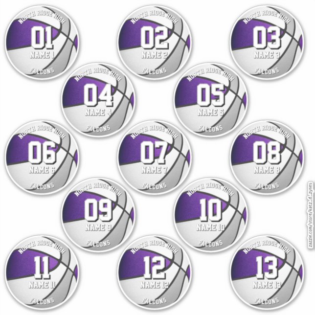 purple gray team colors 13 basketball players aufkleber (Vorderseite)