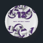 purple gray volleyballs kids birthday party pappteller<br><div class="desc">This volleyball themed birthday party paper plate is fully customizable and features clusters of purple,  gray and white volleyballs at the top and bottom edges - personalize with your custom text - by katz_d_zynes</div>