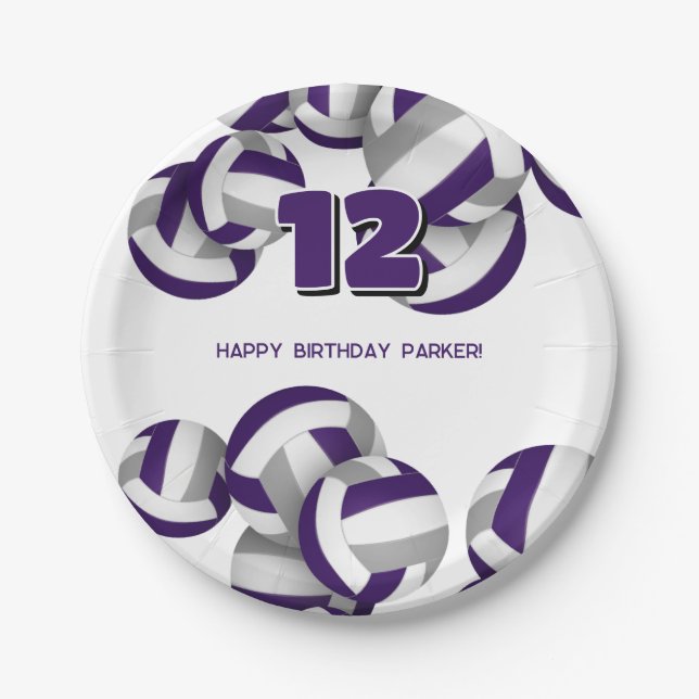 purple gray volleyballs kids birthday party pappteller (Vorderseite)