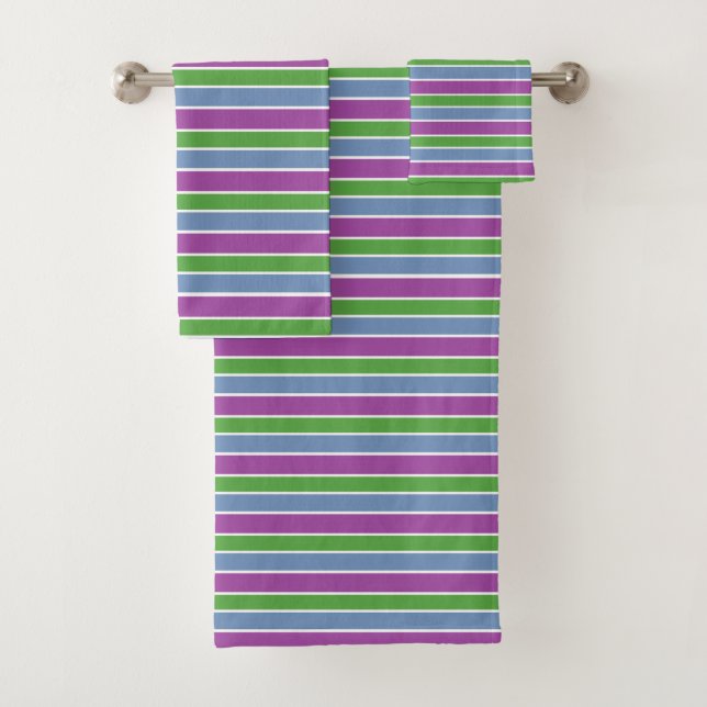 Purple Green Blue Striped Badhandtuch Set (Insitu)