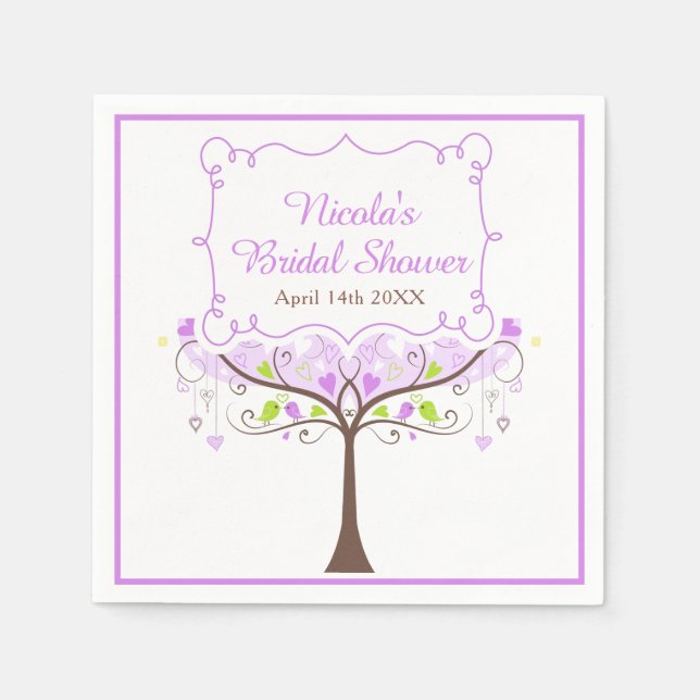 Purple & Green Floral Bird Bridal Shower  Serviette (Vorderseite)