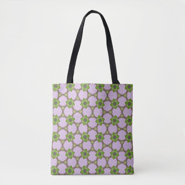 Purple & Green Floral Geometric Pattern Tote (Vorderseite)