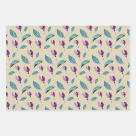 Purple Green Floral Watercolor Hand-painted Geschenkpapier Set