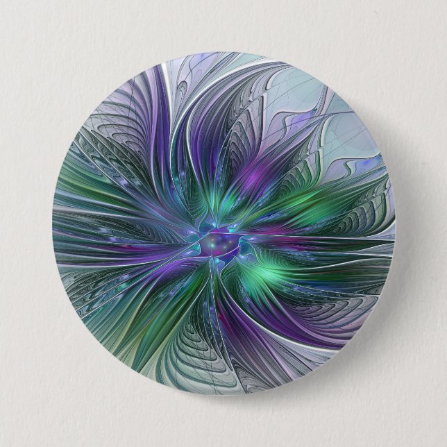 Purple Green Flower Modern Abstract Art Fractal Button (Vorderseite)