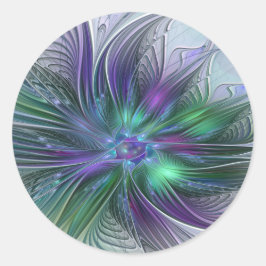 Purple Green Flower Modern Abstract Art Fractal Runder Aufkleber