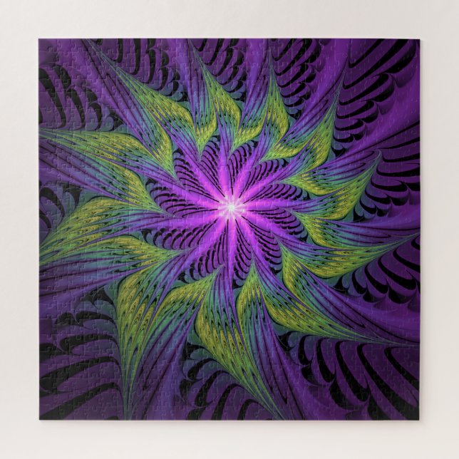 Purple Green Flower Modern Abstract Fractal Art Puzzle (Vertikal)