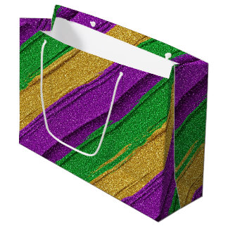 PURPLE GREEN GOLD GLITTER LOOK MARDI GRAS GROßE GESCHENKTÜTE