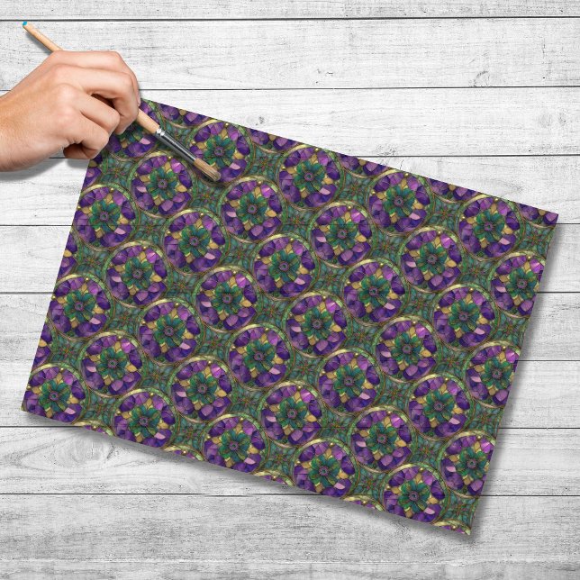 Purple, Green, Gold Stained Glass Tissue Paper Seidenpapier (Von Creator hochgeladen)