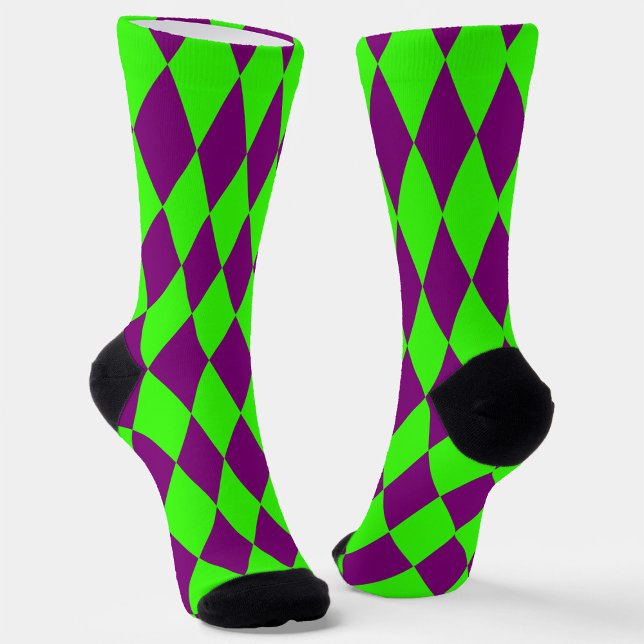 Purple Green Harlequin Checkered Design  Socken (Von Creator hochgeladen)