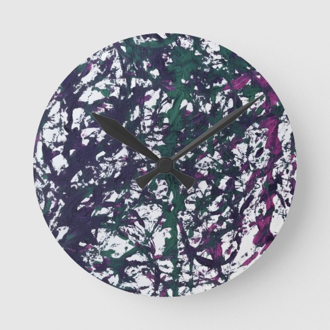 Purple, Green, Pink, Marble artwork Runde Wanduhr (Vorderseite)