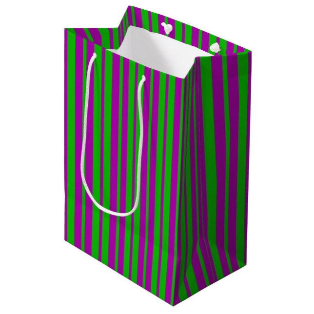 Purple Green Stylish Stripes Pattern Design  Mittlere Geschenktüte (Von Creator hochgeladen)