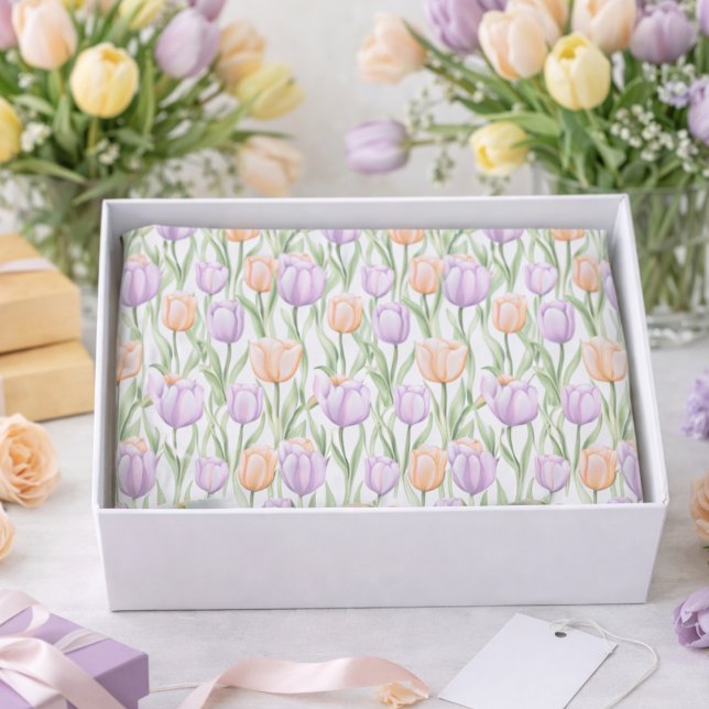 Purple Green Watercolor Floral Tulip Pattern  Seidenpapier (Von Creator hochgeladen)
