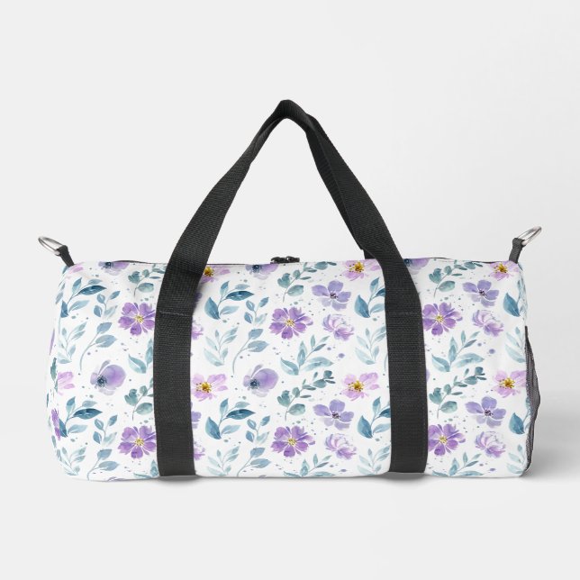Purple Green Watercolor Wildflower Duffle Bag (Vorderseite)