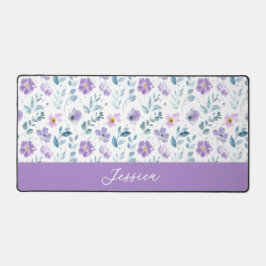 Purple Green Watercolor Wildflower Monogram Name Schreibtischunterlage