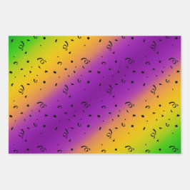 PURPLE GREEN YELLOW MARDI GRAS PATTERNS GESCHENKPAPIER SET