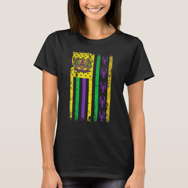 Purple Green Yellow Us Flag Crawfish Jester Funny T-Shirt (Vorderseite)