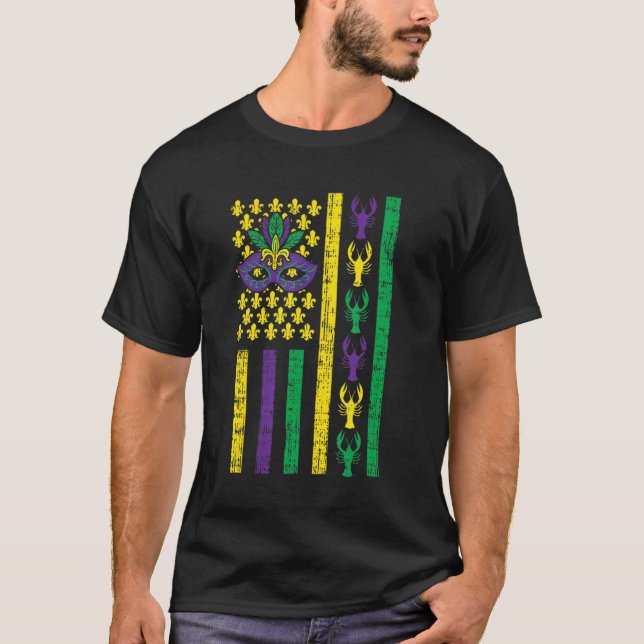 Purple Green Yellow Us Flag Crawfish Jester Funny  T-Shirt (Vorderseite)