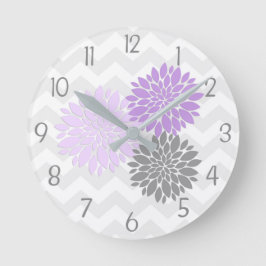 Purple Grey Dahlia Flower Nursery Wall Clock Runde Wanduhr
