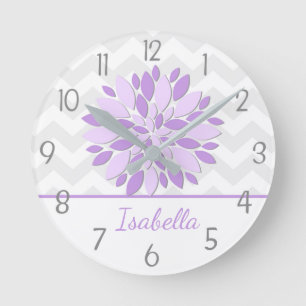 Purple Grey Dahlia Flower Nursery Wall Clock Runde Wanduhr